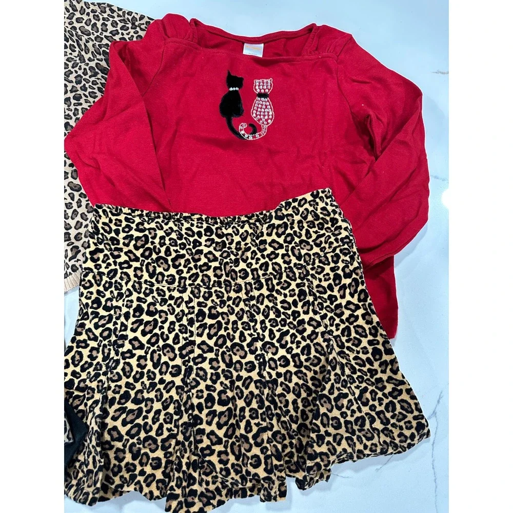 Gymboree Girls Size 7 Glamour Kitty Leopard Print Cardigan Skirt Top 4pc Lot‎